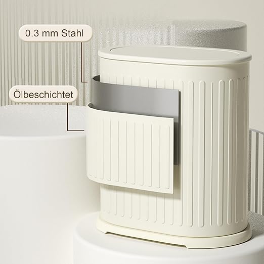 1.6 Gallon Trash Can with Lid, Small Bathroom Trash Can Wastebasket, Slim Garbage Can with Inner Bucket, Press Top Lid Garbage Container Bin for Kitchen, Home, Office, Bedroom, Living Room