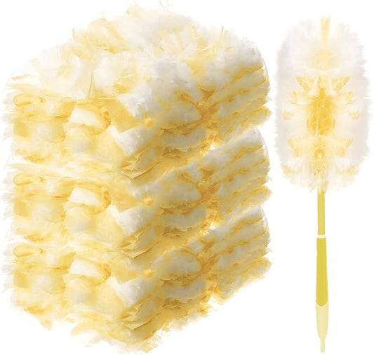 Vesici 150 Pcs Duster Refills Compatible with Swiffer Dusters Bulk Disposable Replacement Thickened with 1 Handle Heavy Duty for Cleaning, Office (Yellow)