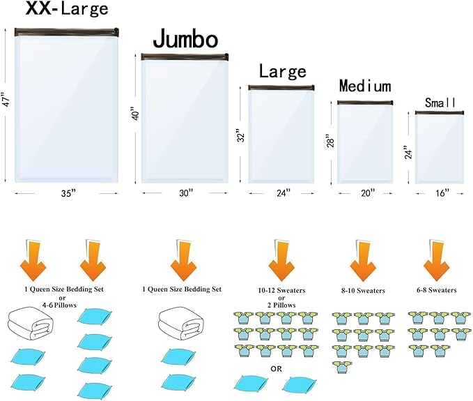 Vacuum Storage Bags (5 x Medium, 5 x Small), Space Saver Sealer Compression Bags with Travel Hand Pump for Blankets, Comforters, Pillows, Clothes Storage