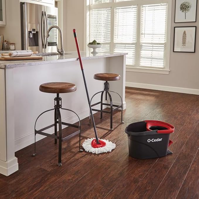 O-Cedar Easywring Microfiber Spin Mop & Bucket Floor Cleaning System with 1 Extra Refill,Red / Gray
