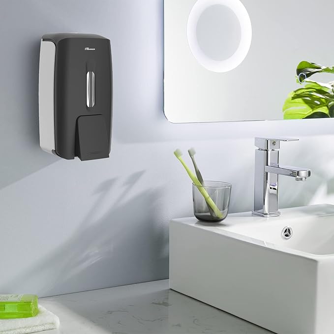 Soap Dispenser Wall Mount Adhesive Commercial Soap Dispenser 800ml No Drill Hand Sanitizer Dispenser for Bathroom Support Liquid and Gel,Black-PN9088