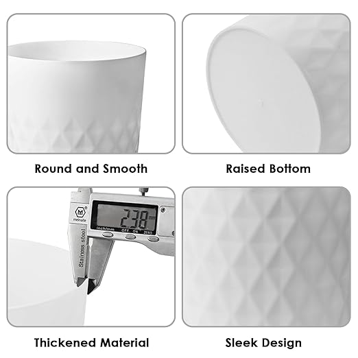 YGJT Small Trash Can, 3 Pack 1.8 Gallons Bathroom Trash Can, Slim Waste Basket, Round Garbage Can, Plastic Trash Bin for Kitchen, Dorm, Bedroom, Office, Living Room, Study, Compact Spaces(White W)