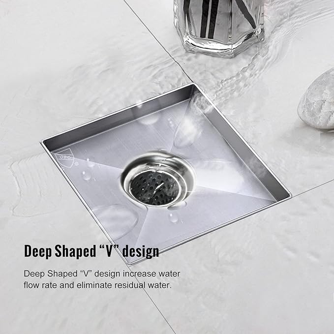 Square Shower Drain, Shower Drain 4 inch with 2 in 1 Tile-Insert Cover, Brushed AISI 304 Stainless Steel Shower Floor Drain with Hair Catcher