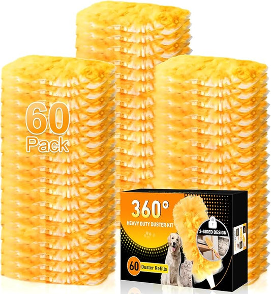 60 Count Heavy Duty Duster Refills for Swiffer, Multisurface 360° Larger Size Dusters with 4X Microfibers, Disposable Dusters for Pet, Cleaning Home, Blinds, Fans, Corners (60 pcs-Orange)
