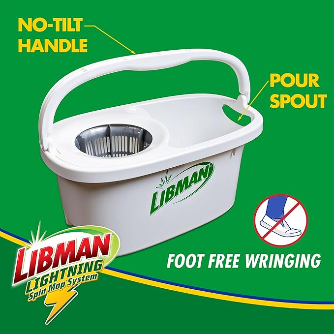 Libman Lightning Spin Mop System Plus 1 Refill Head | Mop and Bucket with Wringer Set | Floor Mop | Spin Mop | Libman Mop | Mops for Floor Cleaning | Hardwood Floor Mop | 2 Total Mop Heads Included