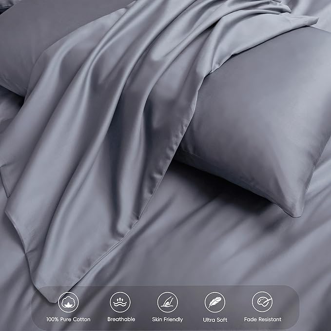 MooMee Duvet Cover Set 100% Extra Long Staple Cotton 600 Thread Count Silky Sateen Smooth Luxury Soft Breathable Durable Hotel Quality Bedding, 3 Pieces (Baby Blue, King 104"x90")