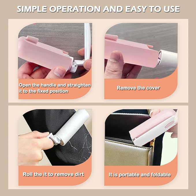 Mini Lint Roller with 150 Sheets, Travel Size Portable Lint Roller Compact Pet Hair Remover with 5 Refills, Sticky Small Lint Remover for Pocket Travel Essentials for Clothes (Pink)