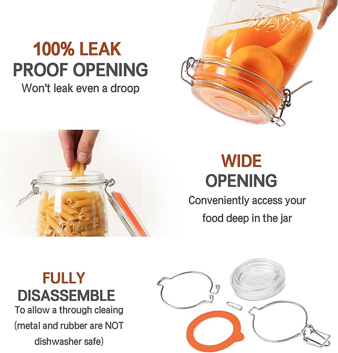 Wide Mouth Mason Jars with Airtight Lid 32 oz 4 Pack - Large Mason Jars For Flour and Sugar With Scale Mark Food Storage Canning Jars for Pickling Flour Sugar Pasta Oats Cereal