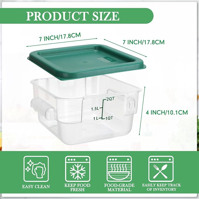 Lallisa 8 Pcs 2 Quart Food Storage Containers with Lids Clear Square Polycarbonate Marinating Container Dough Bucket with Lid (Colorful)