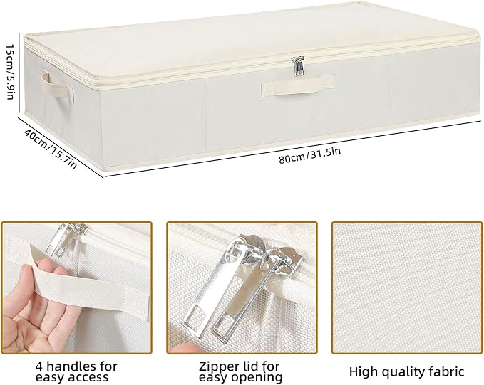 Underbed Storage Box, Clothes Organizer With Sturdy Structure and Reinforced Handles for Blanket, Sheets, Pillows, Towels, Shoes, Beige, 2 Pack, 31.5 x 15.7 x 5.9 Inch