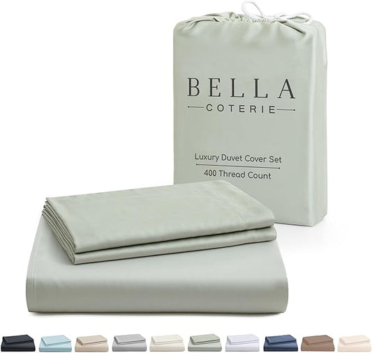 Bella Coterie Luxury Bamboo Viscose King Size Duvet Cover Set | 100% Organically Grown | Corner Ties | Ultra Soft | Cooling | Two Pillow Shams | 106 x 94 | No Insert [Sea Glass]