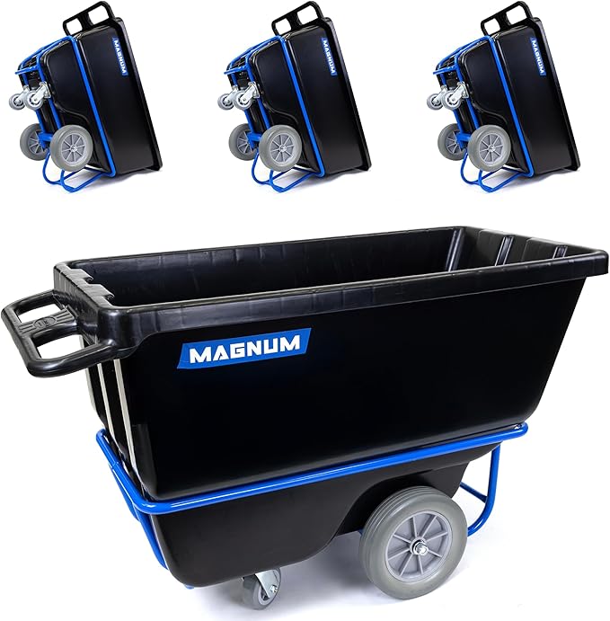 Tilt Truck, 1/2 Cu. Yd. Capacity Dump Cart with Non-Marking 12” Wheels & 5” Casters & Forklift-able Frame for Jobsites, 850 lbs, Trash Cart with Wheels DUC12T-F-NM-04PK (4-Pack)