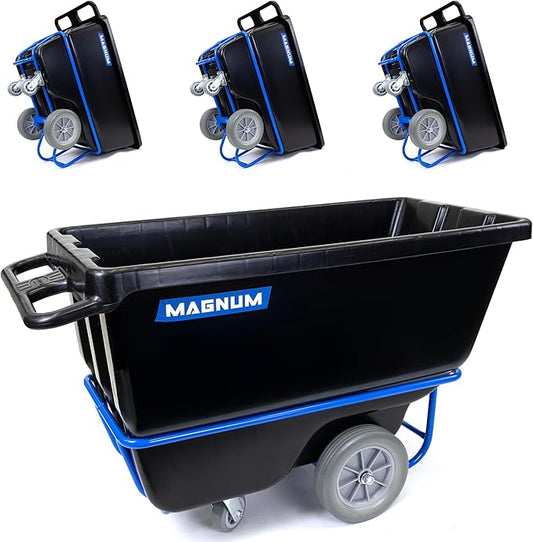 Tilt Truck, 1/2 Cu. Yd. Capacity Dump Cart with Non-Marking 12” Wheels & 5” Casters & Forklift-able Frame for Jobsites, 850 lbs, Trash Cart with Wheels DUC12T-F-NM-04PK (4-Pack)