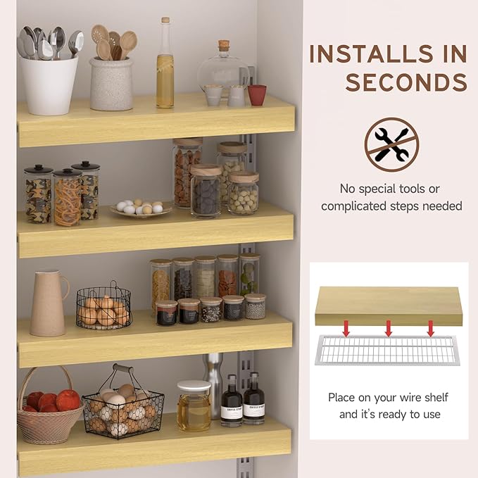 Wooden Wire Shelf Covers for Pantry & Closet – Wire Rack Covers for Shelves, Durable Wood Shelf Covers for Kitchen, Laundry Room, Storage Organization(Yellow Oak,24in*12in)