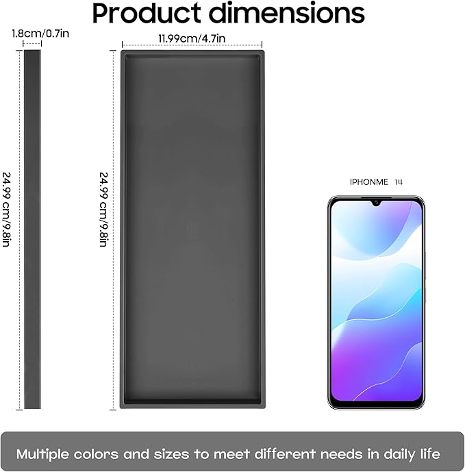 Vanity and Bathroom Tray, 9.8" ABS Countertop Organizer,Waterproof Vanity Tray for Toilet Tank,Perfume,Soap,Keys,Bathroom Accessories,Kitchen and Bath Trays,Non Slip Small Trays,Black,2 Pack