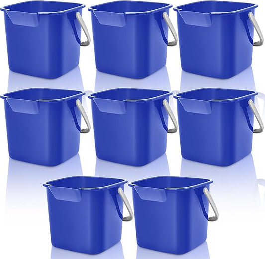 Irenare 8 Pcs Sanitizing Bucket 3 Quart Cleaning Pail Small Detergent Square, Spout and Handle Plastic Utility Sanitizer Buckets for Restaurant Kitchen Home Offices (Blue)