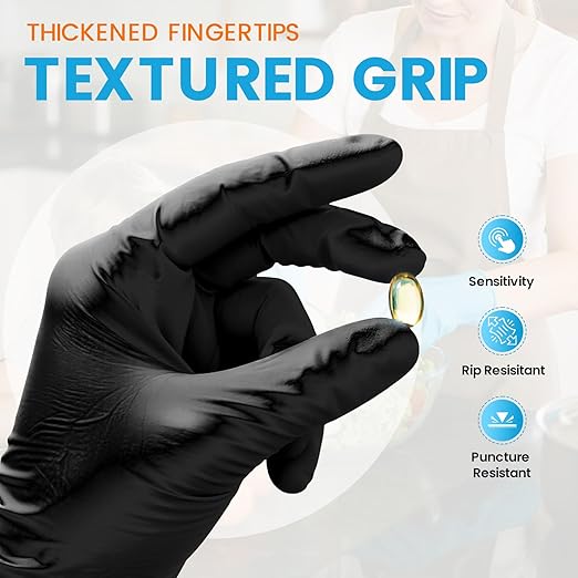 6 mil Disposable Nitrile Gloves, Heavy Duty Disposable Glove, Cooking Gloves, Latex Free, Powder Free (Black of 1000, Large)