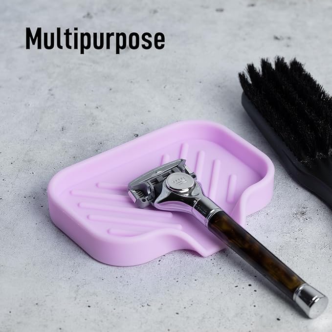 Zulay Kitchen Small Silicone Sponge Holder (4.9x3.3”) – Space-Saving Sink Organizer Tray for Sponge, Soap, Brush & More – Compact Non-Slip Dish for Kitchen & Bathroom (Lavender)