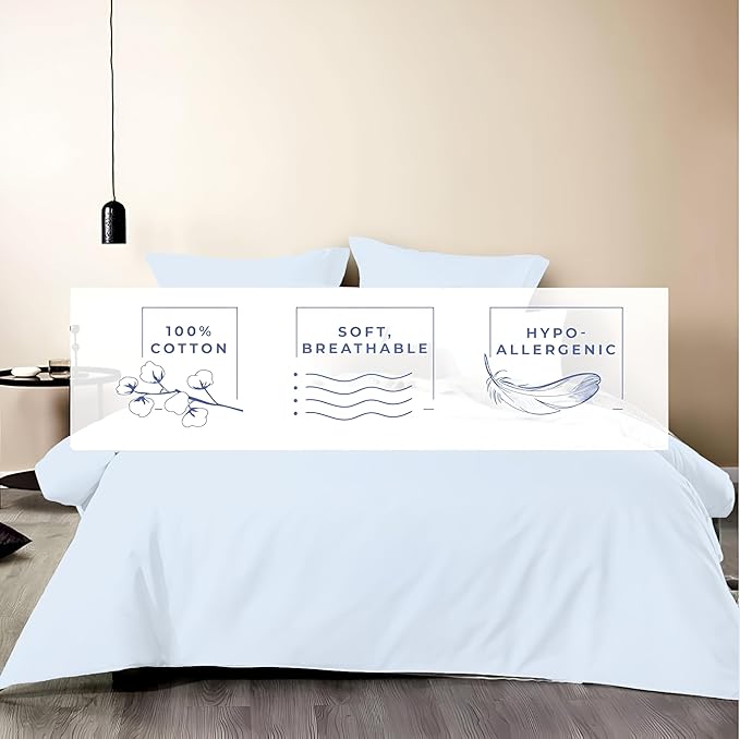 Kotton Culture 120"x 98" 1 Pc Oversized King Duvet Cover Only 100% Egyptian Cotton - Luxury 1000 TC Hotel Quality Comforter Cover with Zipper Closure & Corner Ties - Fits Large King Inserts -Sky Blue