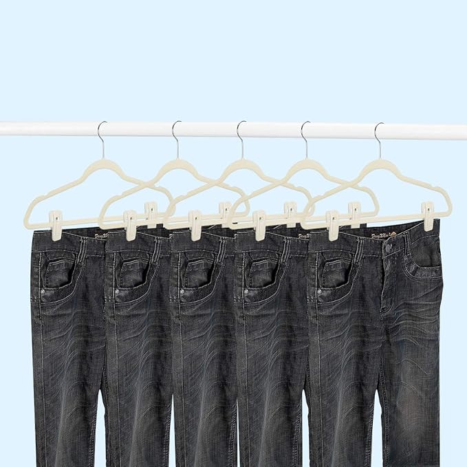 Velvet Hanger Clips - 40 PCS Beige Non-Slip Velvet Clips for Pants, Suits & Skirts