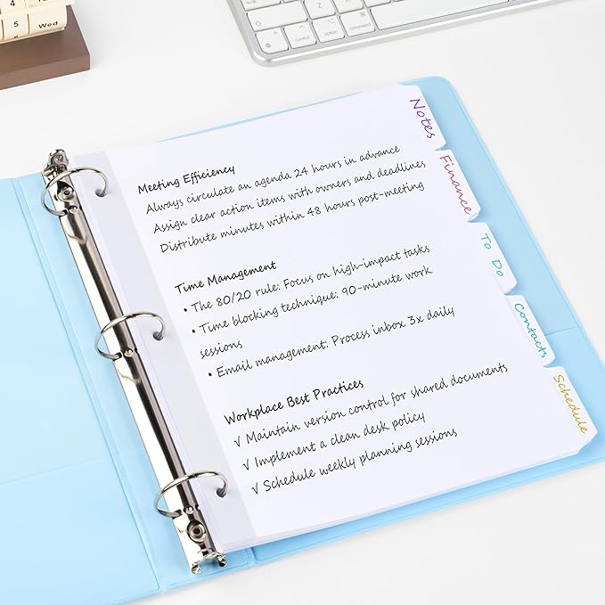 Forvencer Blank Writable Binder Dividers, 1/5 Cut Tabs, 3 Hole Punch Dividers with Reinforced Edge, Binder Dividers with Tabs, Letter Size, 6 Sets, 30 Dividers, White