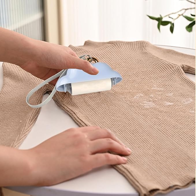 Mini Lint Roller Travel Size, Reusable Pet Hair Remover, Portable Lint Roller for Clothes with 150 Sheets Refillable (Blue&Black)