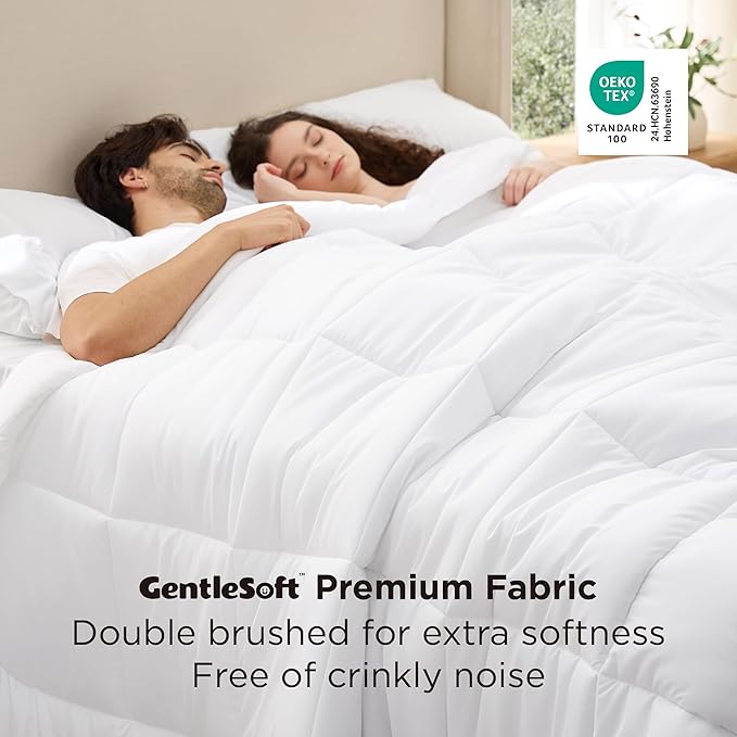 Bedsure Comforter Duvet Insert - Quilted Comforters Oversize Queen Size, All Season Duvet, GentleSoft Down Alternative Bedding, with 8 Tabs, Gifts for Women/Men, White, Oversize Queen 98 x 98 Inches