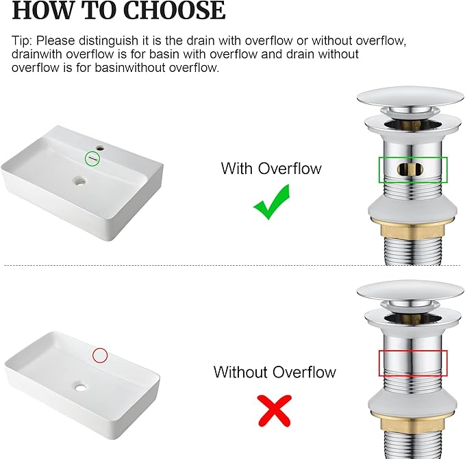 Pop up Sink Drain Stopper with Overflow Chrome for Bathroom Vessel Vanity Sink Art Basin, Big Cap Sink Drain with Overflow, Metal Pop-up Drain Strainer with Detachable Basket Stopper