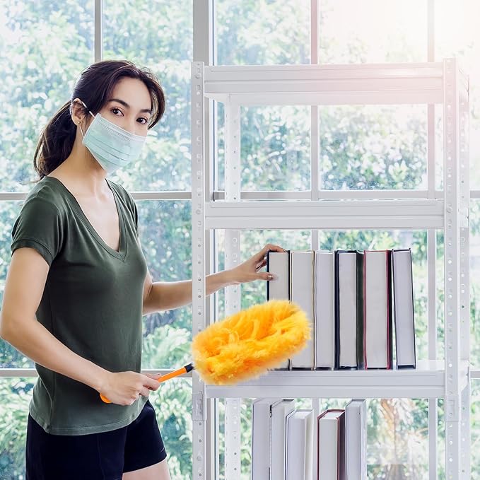 Vesici 100 Pcs Duster Refills Compatible with Swiffer Dusters Bulk Disposable Replacement Thickened with 1 Handle Heavy Duty for Cleaning, Office (Orange)