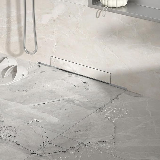 Linear Wall Drain 18’’, 304 Stainless Steel Side Drain w/Tiled Grate & Hair Strainer, Brushed Tiled Shower Drain for Bathroom, CUPC Certified