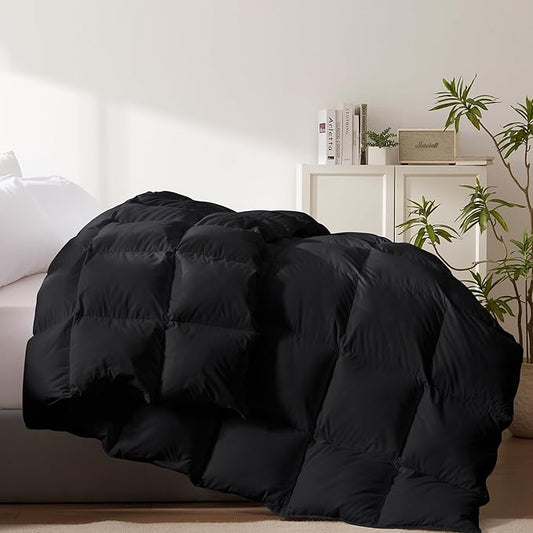 Cosybay Heavyweight Twin Size Feather Down Fiber Comforter - Black Thicker Winter Duvet Insert, Ultra Soft 100% Cotton Cover, Luxury Hotel Bedding with Corner Tabs, 68"x90"