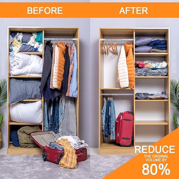 Vacuum Storage Bags (5 x Medium, 5 x Small), Space Saver Sealer Compression Bags with Travel Hand Pump for Blankets, Comforters, Pillows, Clothes Storage