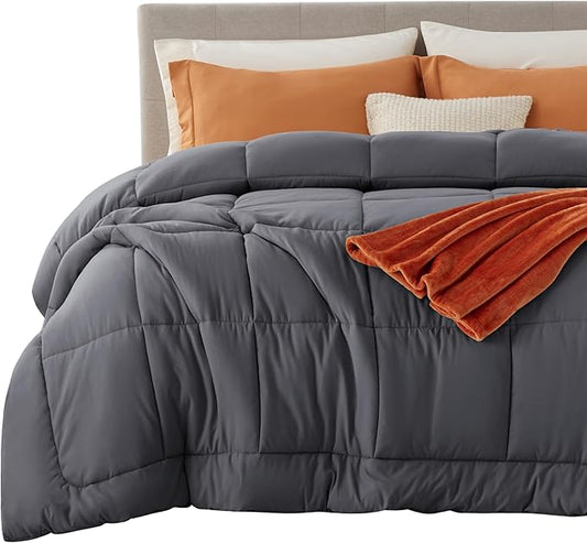 Bedsure Comforter Duvet Insert - Quilted Comforters Cal King Size, All Season Duvet, GentleSoft Down Alternative Bedding, with 8 Tabs, Gifts for Women/Men, Grey, California King 96 X 102 Inches