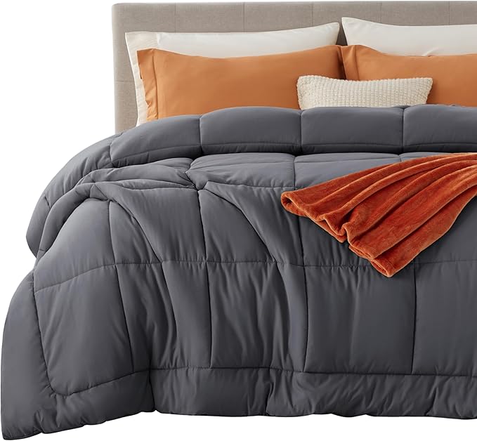Bedsure Comforter Duvet Insert - Quilted Comforters King Size, All Season Duvet, GentleSoft Down Alternative Bedding, with 8 Tabs, Gifts for Women/Men, Grey, King 90 x 102 Inches
