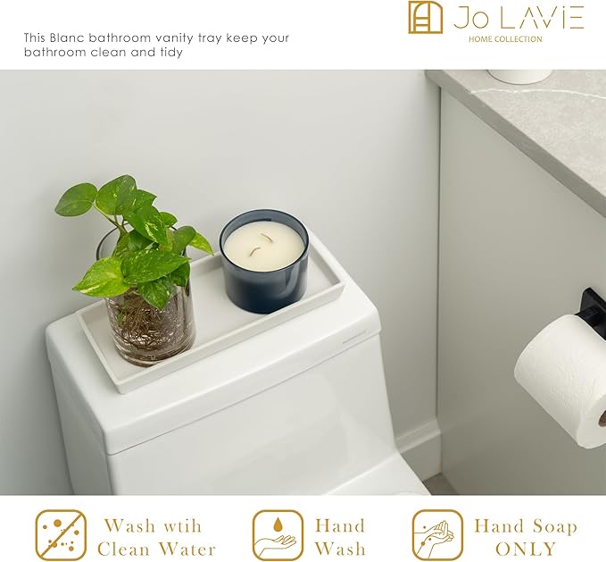 White Bathroom Tray - 12x5'' Resin Tray for Bathroom Countertop, Kitchen Vanity Tray & Dish Soap Tray for Kitchen Counter - Ideal Also as Jewelry, Perfume & Napkin White Vanity Tray