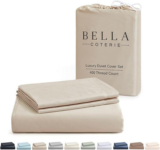 Bella Coterie Luxury Bamboo Viscose California King Size Duvet Cover Set | 100% Organically Grown | Corner Ties | Ultra Soft | Cooling | Two Pillow Shams | 106 x 94 | No Insert [Dune]
