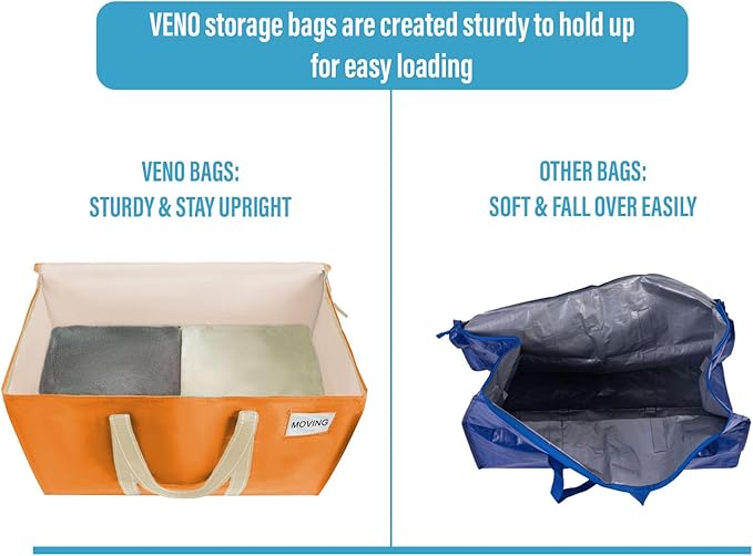 VENO 8 Pack Moving Bags, Heavy Duty, Moving Boxes Alternative, Packing Storage Supplies, Dorm Room Essentials with Zipper for Clothes, Extra Large Packaging Totes (Seasonal Autumn Orange, 8 Pack)