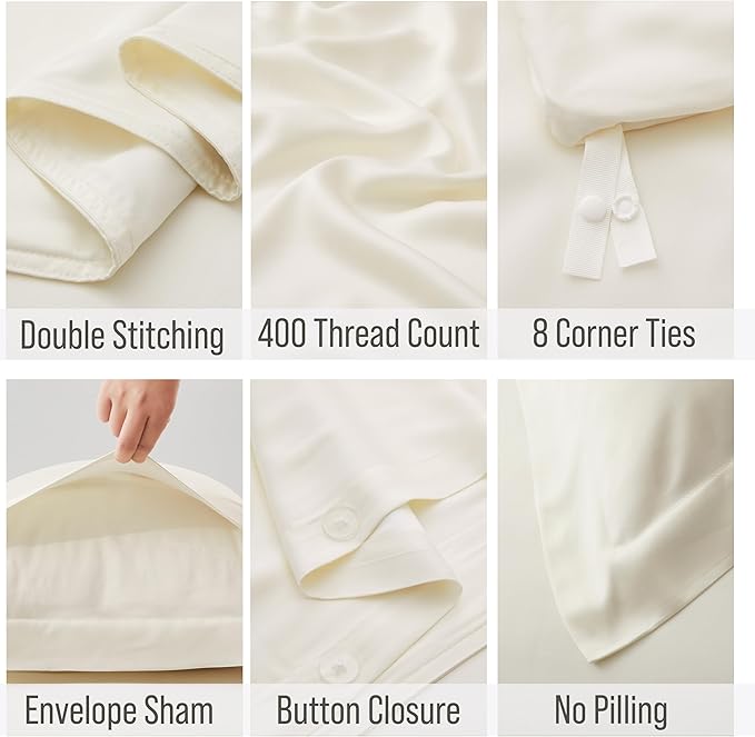 Bella Coterie Luxury Bamboo Viscose California King Size Duvet Cover Set | 100% Organically Grown | Corner Ties | Ultra Soft | Cooling | Two Pillow Shams | 106 x 94 | No Insert [Ivory]