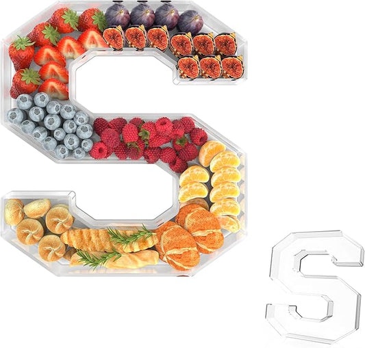 11" Acrylic Letter Charcuterie Tray, Charcuterie Letters Fillable Box for Food, Reusable Serving Cake Candy Dish Display Tray for Birthday Anniversary Party Decoration (Letter S)