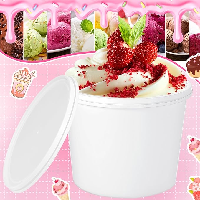 12 Pcs 1 Gallon Ice Cream Buckets with Lids 135 oz Round Plastic Food Storage Containers Cocktail Rum Bucket for Drinks Freezer Safe Ice Cream Tubs for Deli Soup Meal Flour(White)