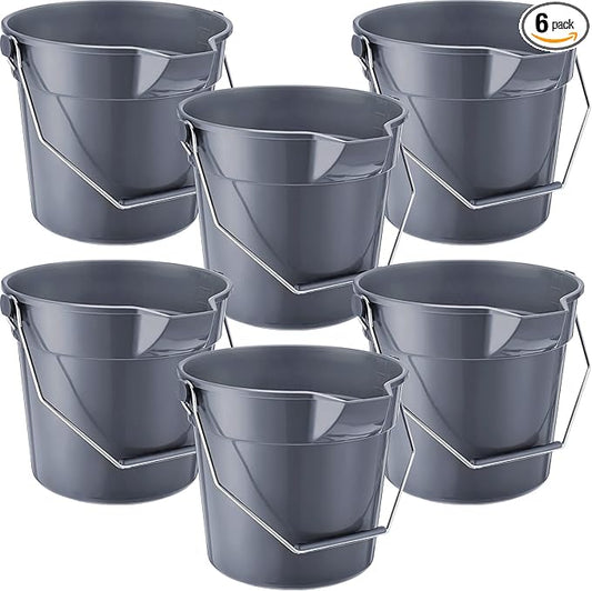 6 Pcs 2.5 Gallon Bucket for Cleaning Plastic Heavy Duty Clean Bucket with Handle and Spout Industrial Storage Container(Grey)