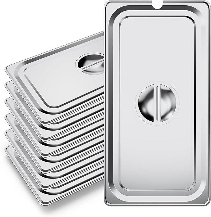 WantJoin Steam Table Hotel Pan Lids - 6 Pack 1/1 1/2 1/3 Full Half Third Size Notched Slotted Cover with Handle for Stainless Steel Metal Tray Set Food Storage Container Commercial Restaurant Warmer