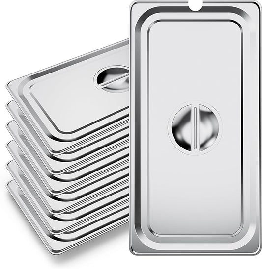 WantJoin Steam Table Hotel Pan Lids - 6 Pack 1/1 1/2 1/3 Full Half Third Size Notched Slotted Cover with Handle for Stainless Steel Metal Tray Set Food Storage Container Commercial Restaurant Warmer