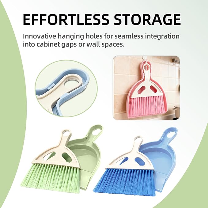 6Pcs Small Dust Pan and Brush Set with Cleaning Cloth - Blue & Green & Pink Brooms, Mini Hand Broom and Dustpan Set Whisk Dustpan Brush Kid Broom for Table Desk Car Keyboard