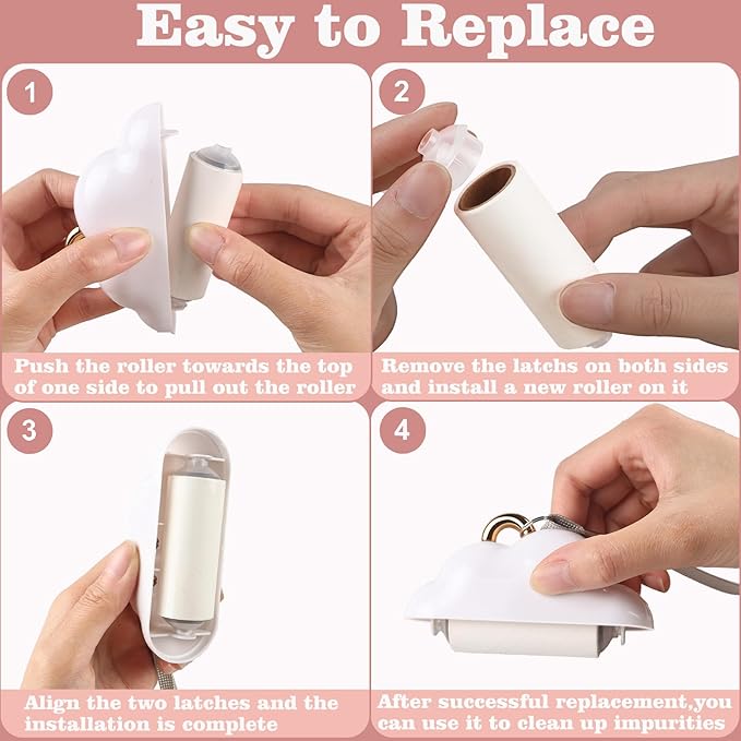 Mini Lint Roller Travel Size, Reusable Lint Roller for Travel, Pet Hair Remover Portable Lint Roller for Clothes with 300 Sheets Refillable (Pink&White)