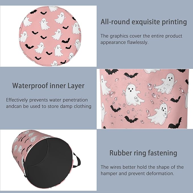 Bat Ghost Laundry Basket,Halloween Foldable Oxford Cloth Tote Bag Laundry Hamper Clothes Storage Bucket Organizer for Bedroom Laundry Storage Dormitories 16" x 20.8"