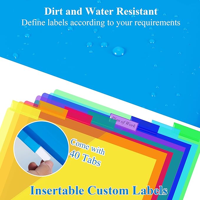 40 Pack Plastic 8-Tab Dividers with 2 Pockets and Insertable Tabs, 3 Ring Binder Dividers for Letter Size, Assorted Colors