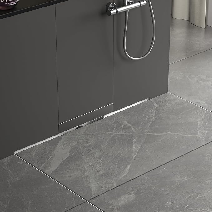 Linear Wall Drain 30’’, 304 Stainless Steel Side Drain w/Tiled Grate & Hair Strainer, Brushed Tiled Shower Drain for Bathroom, CUPC Certified