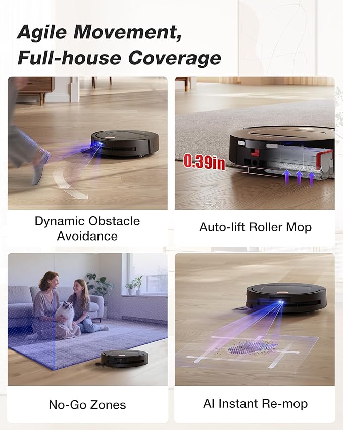 Yeedi M14 Plus Robot Vacuum and Mop, 18,000Pa Suction, OZMO Roller Instant Self-Washing Mopping, 167℉ Smart Dynamic Hot Wash & Auto-Dry, ZeroTangle 3.0 Anti-Hair Brush, All-in-One Omni Station, Black