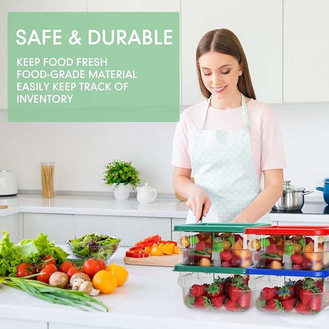 Lallisa 8 Pcs 2 Quart Food Storage Containers with Lids Clear Square Polycarbonate Marinating Container Dough Bucket with Lid (Colorful)